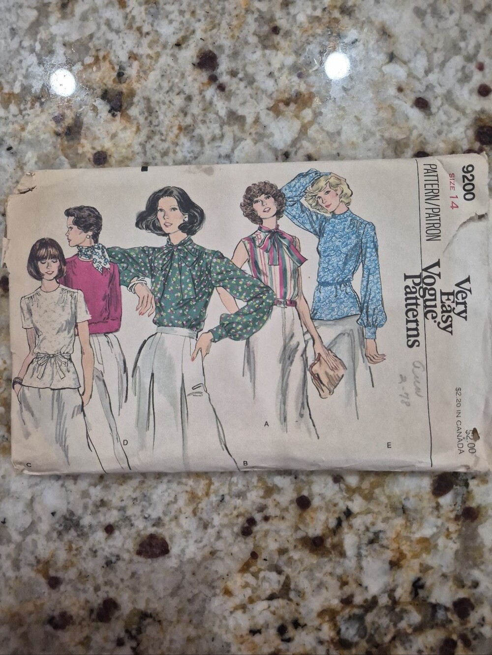 Vintage 70's Vogue Missus Women's Blouse Sewing Pattern Size 14